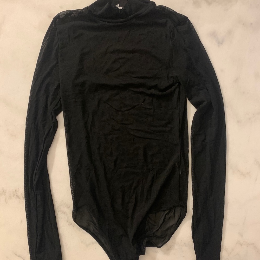 Black Mesh Mock Turtleneck Bodysuit